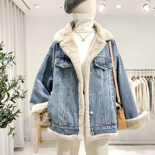 Manteau Denim Élégant en Laine d'Agneau